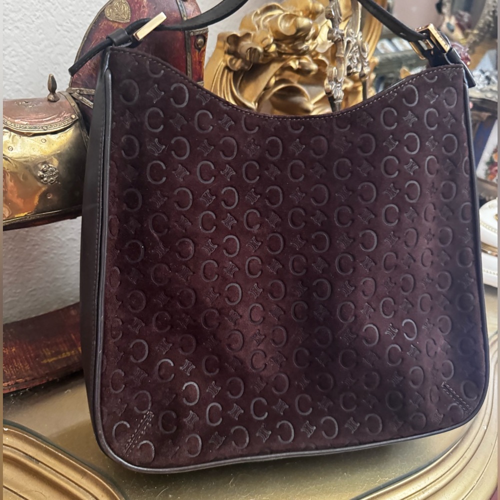 Celine bag monogram vintage purse suede C all over print good hardware